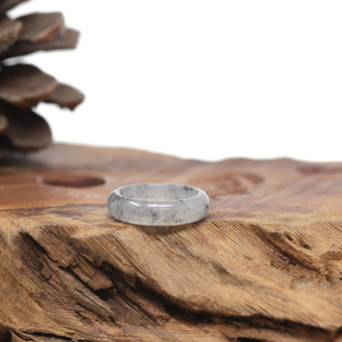 Baikalla Natural Icy Black Sesame Wuji Jadeite Jade Traditional Ring 