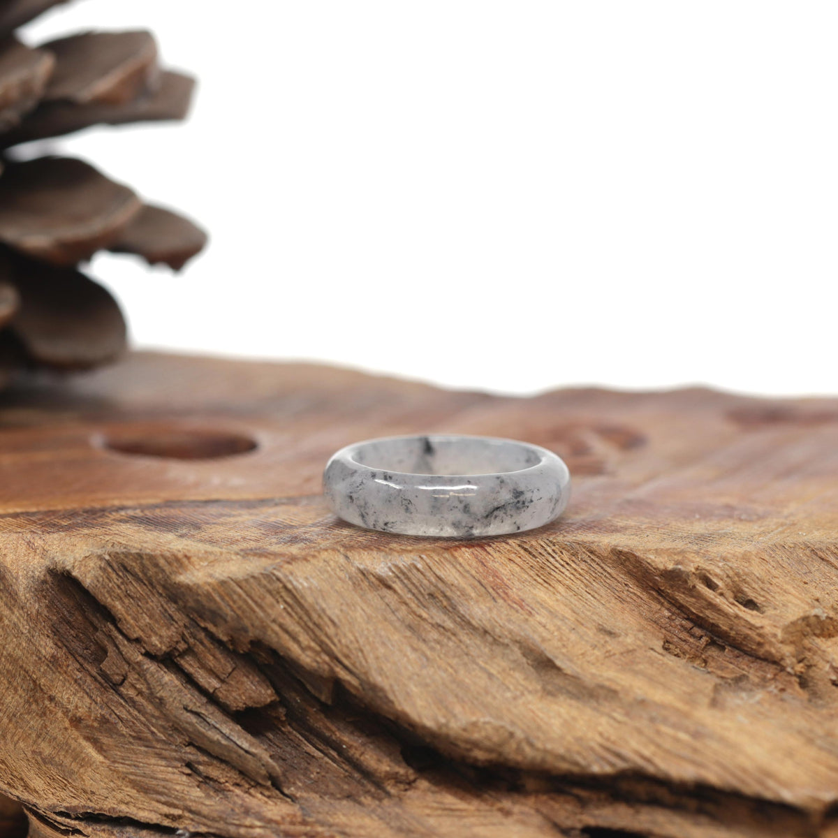 Baikalla Natural Icy Black Sesame Wuji Jadeite Jade Traditional Ring 