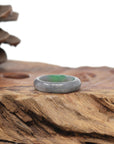Baikalla Natural Icy Grey Wuji & Apple-Green Jadeite Jade Traditional Ring 