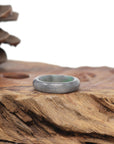 Baikalla Natural Icy Grey Wuji & Apple-Green Jadeite Jade Traditional Ring 