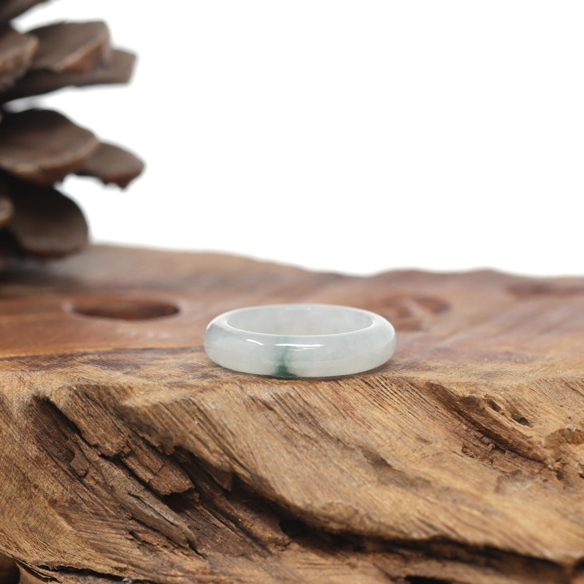 Baikalla Natural Icy Blue-Green Flower Jadeite Jade Traditional Ring 