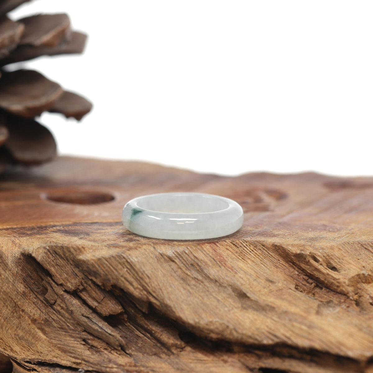 Baikalla Natural Icy Blue-Green Flower Jadeite Jade Traditional Ring 