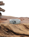 Baikalla Natural Icy Black & Grey Wuji Jadeite Jade "Square Cut" Traditional Ring 