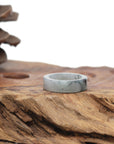 Baikalla Natural Icy Black & Grey Wuji Jadeite Jade "Square Cut" Traditional Ring 
