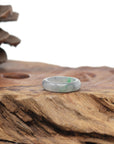 Baikalla Natural Icy Grey Wuji & Apple-Green Jadeite Jade Traditional Ring 