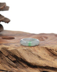 Baikalla Natural Icy Grey Wuji & Apple-Green Jadeite Jade Traditional Ring 