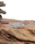Baikalla Natural Icy Grey Wuji & Apple-Green Jadeite Jade Traditional Ring 