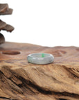 Baikalla Natural Icy Grey Wuji & Apple-Green Jadeite Jade Traditional Ring 