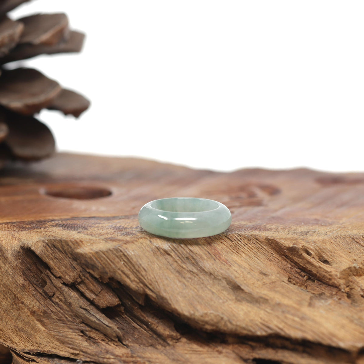 Baikalla Natural Icy Light Green Jadeite Jade Traditional Ring 
