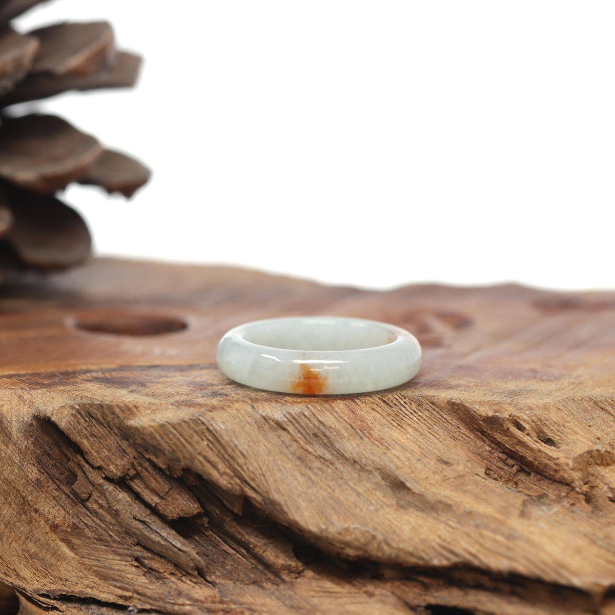 Baikalla Natural Icy Light Green &amp; Sajin (Golden Dust) Jadeite Jade Traditional Ring 