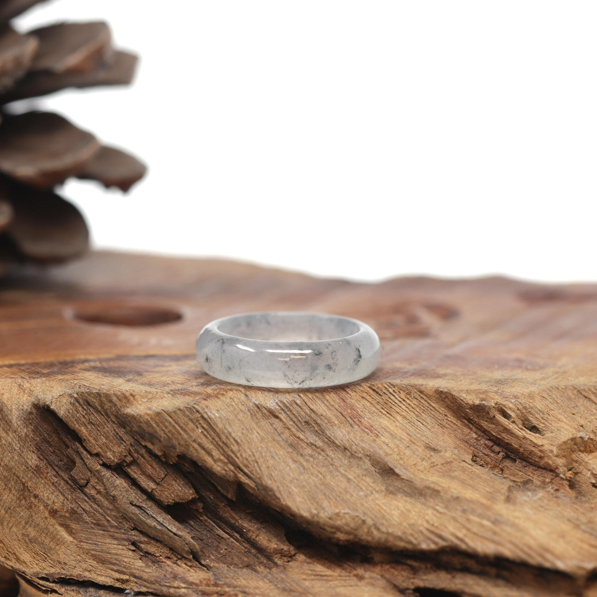 Baikalla Natural Icy Black Sesame Wuji Jadeite Jade Traditional Ring 