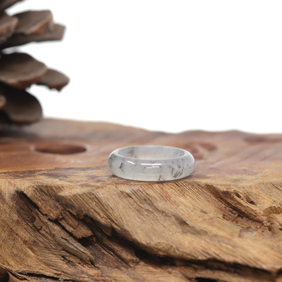 Baikalla Natural Icy Black Sesame Wuji Jadeite Jade Traditional Ring 