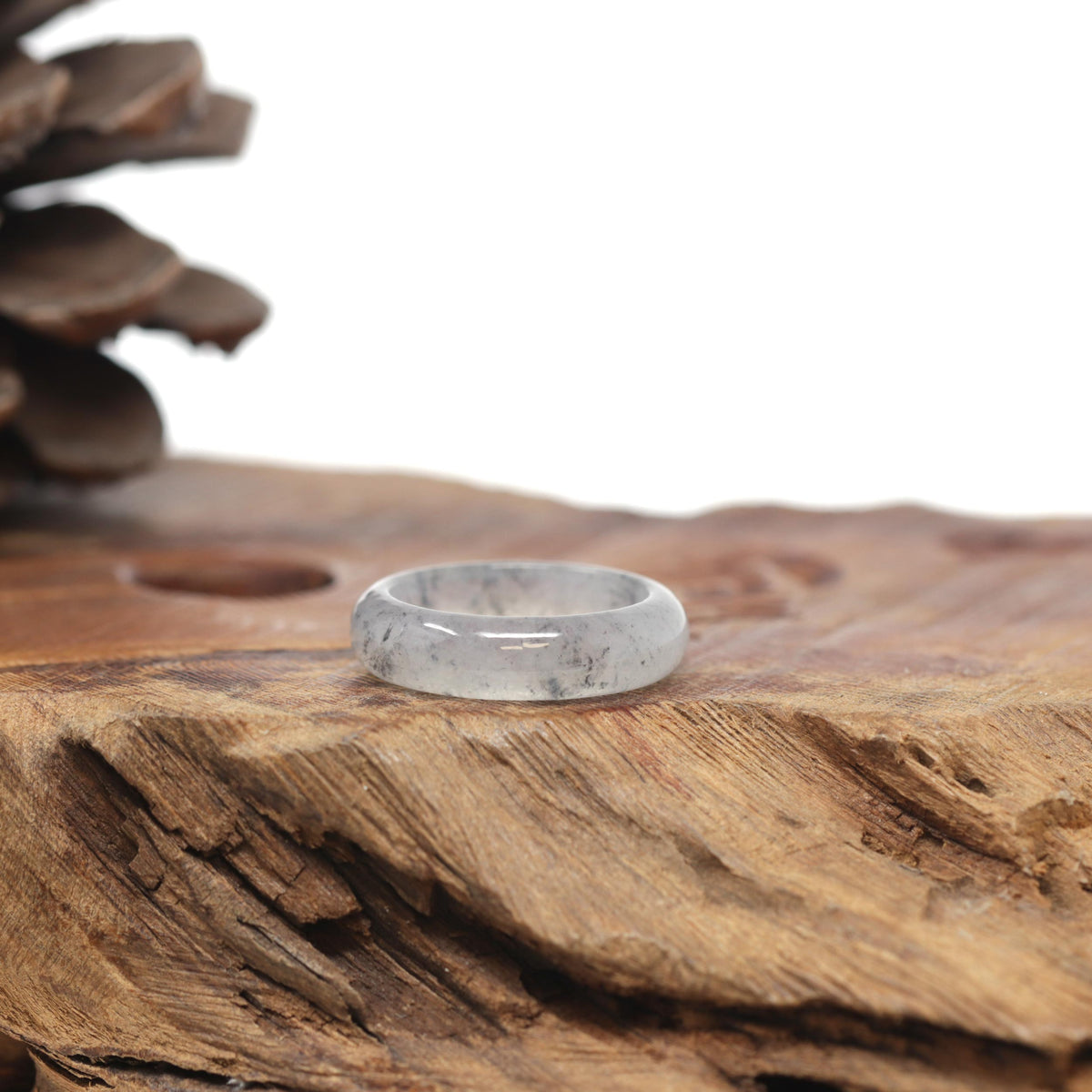Baikalla Natural Icy Black Sesame Wuji Jadeite Jade Traditional Ring 