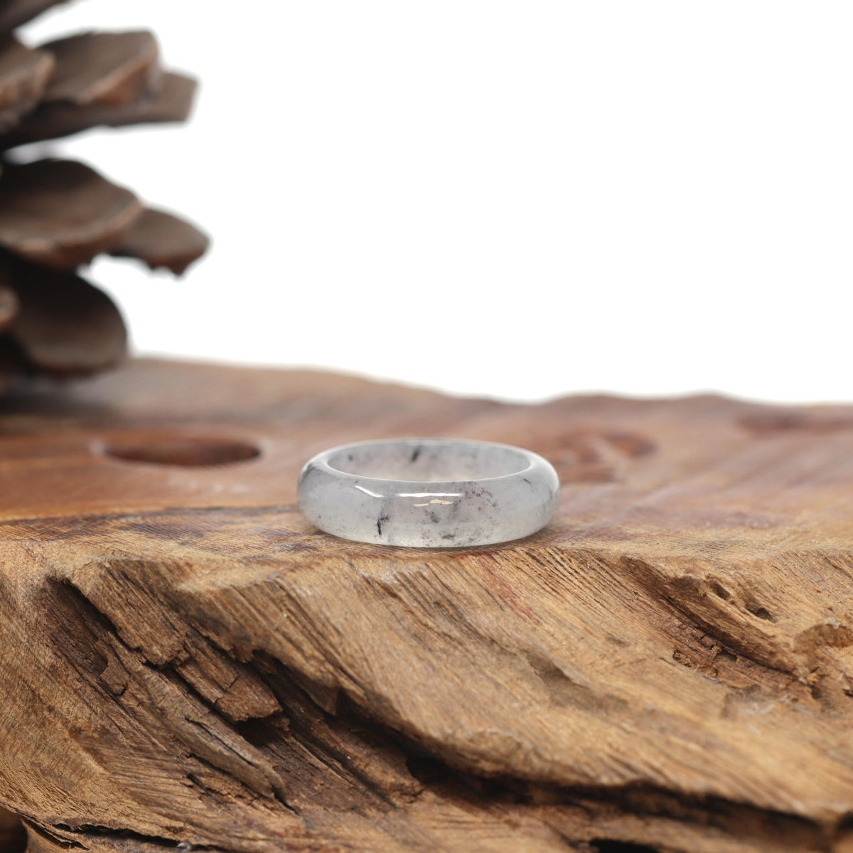 Baikalla Natural Icy Black Sesame Wuji Jadeite Jade Traditional Ring 