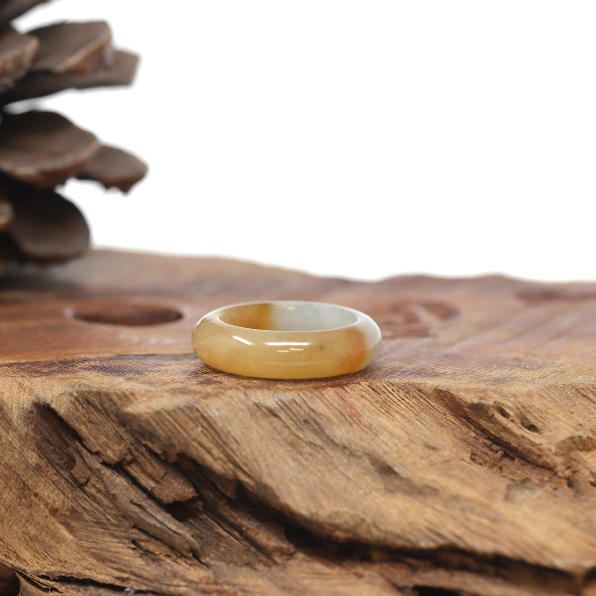 Baikalla Natural Icy Yellow-Orange Jadeite Jade Traditional Ring 