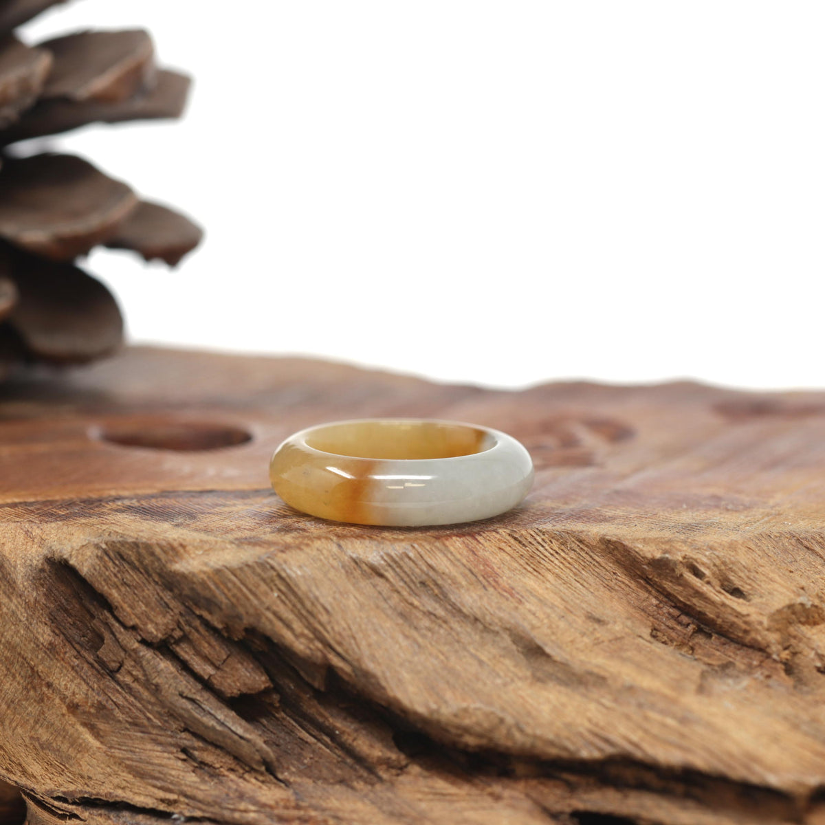 Baikalla Natural Icy Yellow-Orange Jadeite Jade Traditional Ring 