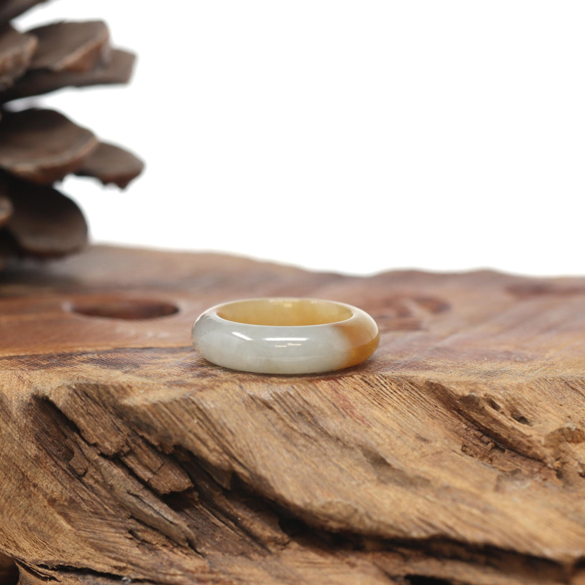 Baikalla Natural Icy Yellow-Orange Jadeite Jade Traditional Ring 
