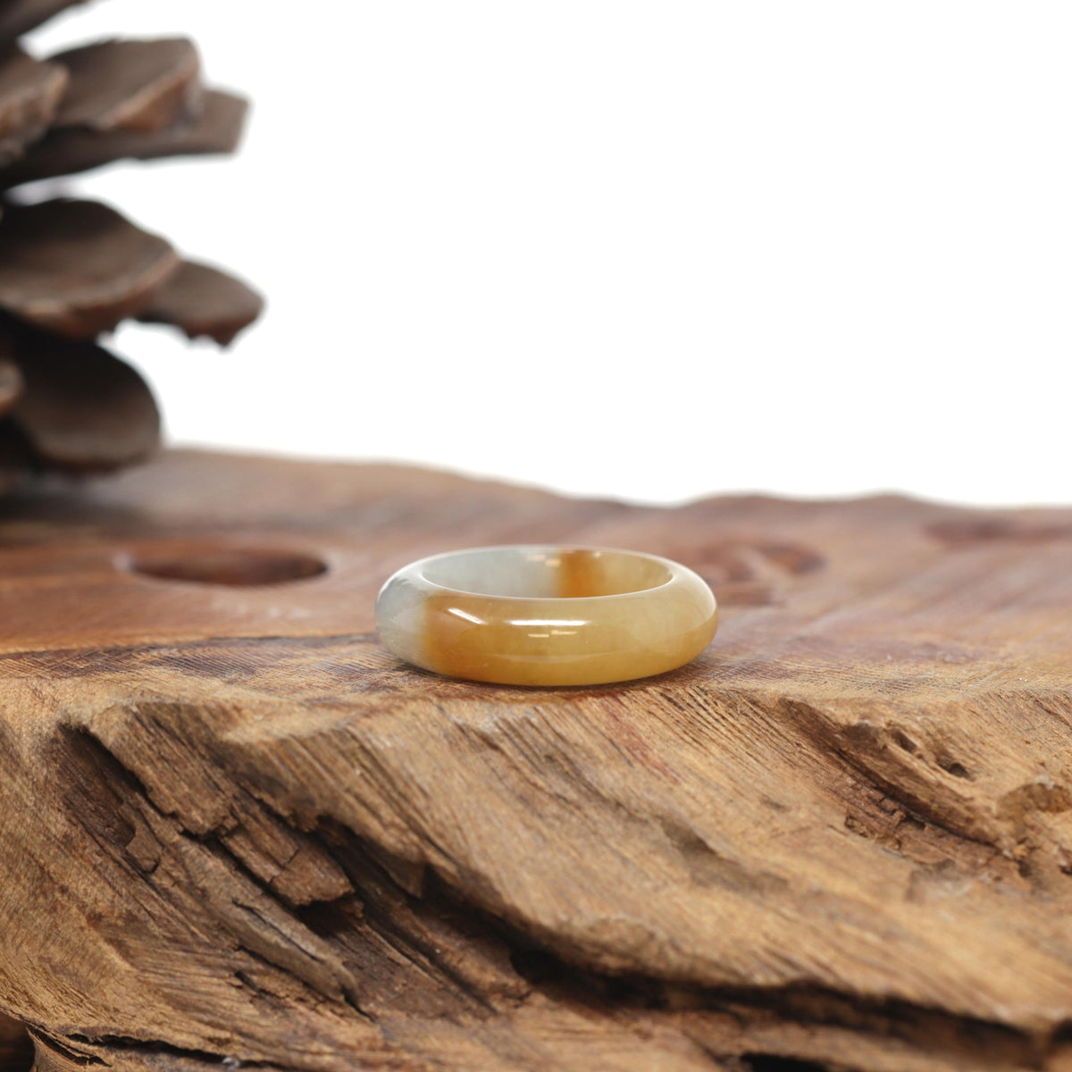 Baikalla Natural Icy Yellow-Orange Jadeite Jade Traditional Ring 