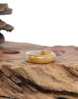 Baikalla Natural Icy Yellow-Orange Jadeite Jade Traditional Ring 