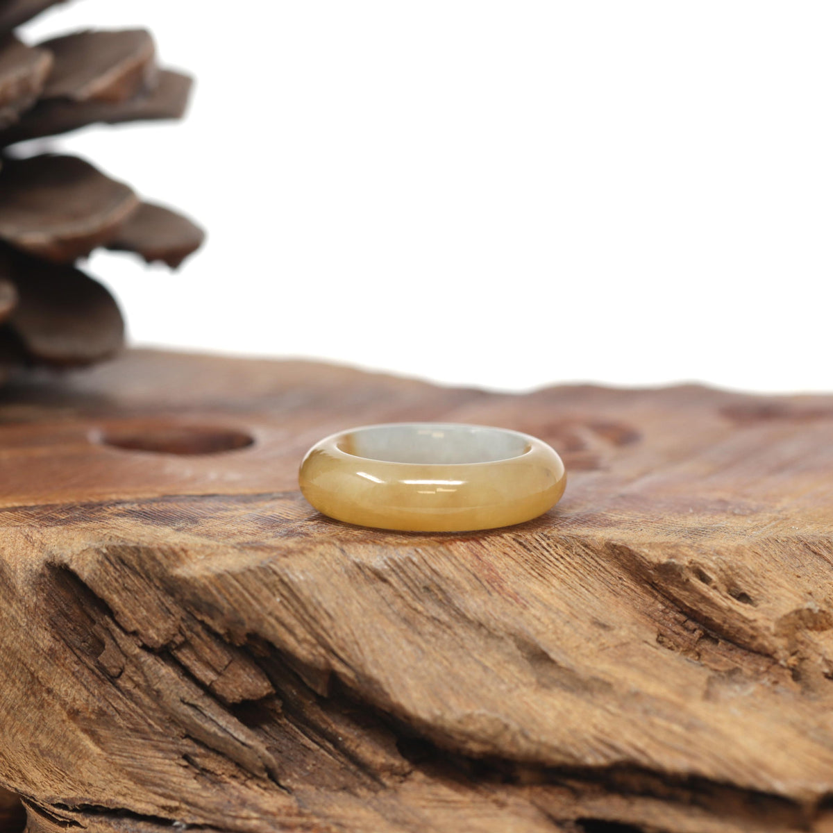 Baikalla Natural Icy Yellow-Orange Jadeite Jade Traditional Ring 
