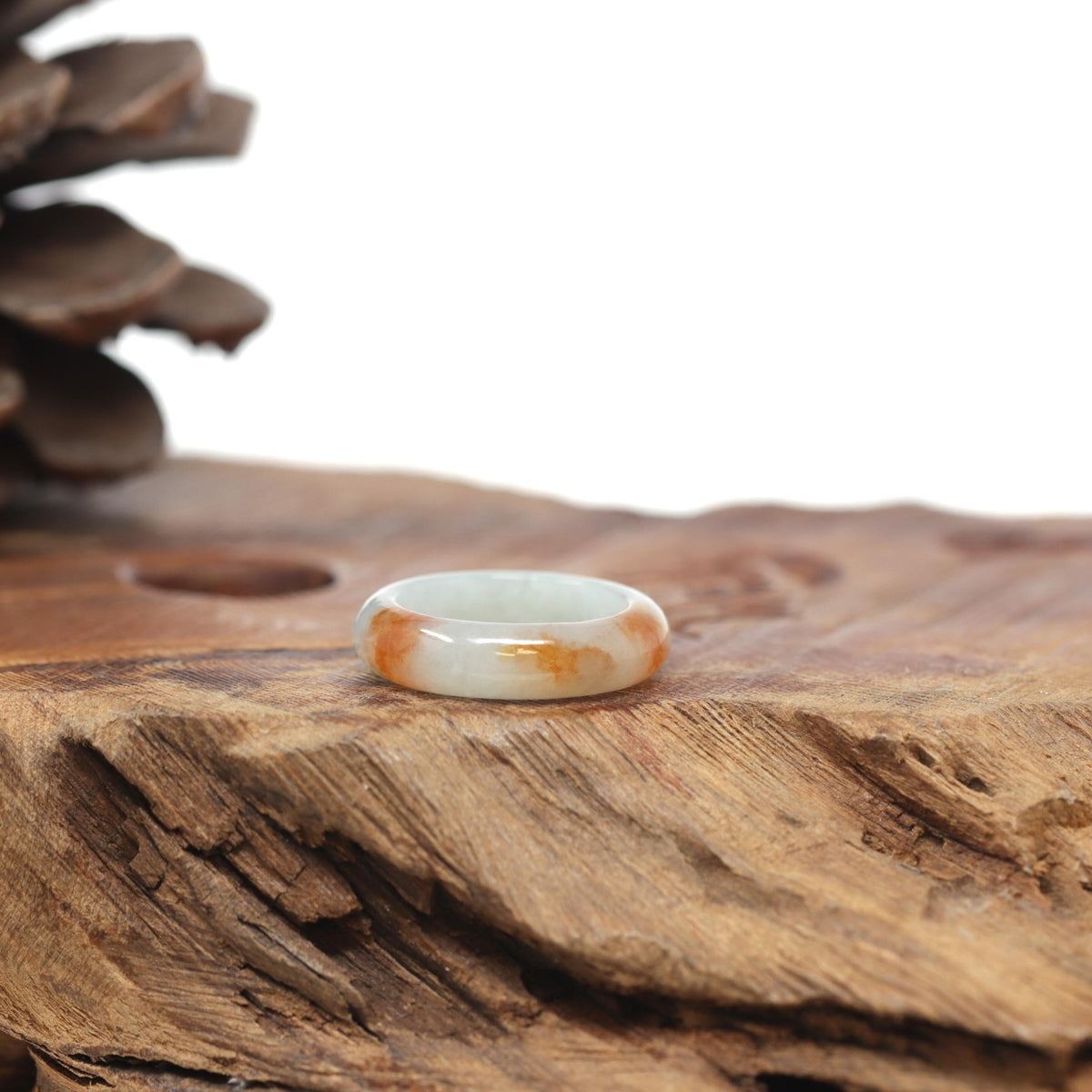 Baikalla Natural Icy Light Green &amp; Sajin (Golden Dust) Jadeite Jade Traditional Ring 