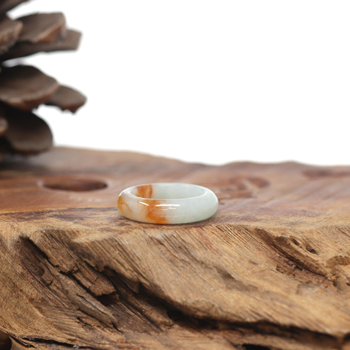 Baikalla Natural Icy Light Green &amp; Sajin (Golden Dust) Jadeite Jade Traditional Ring 