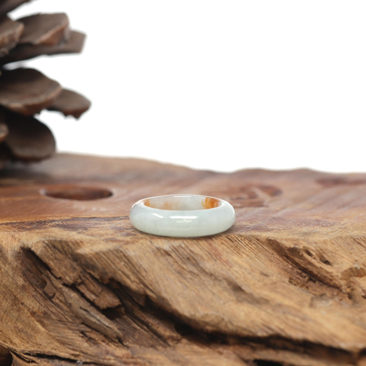 Baikalla Natural Icy Light Green &amp; Sajin (Golden Dust) Jadeite Jade Traditional Ring 