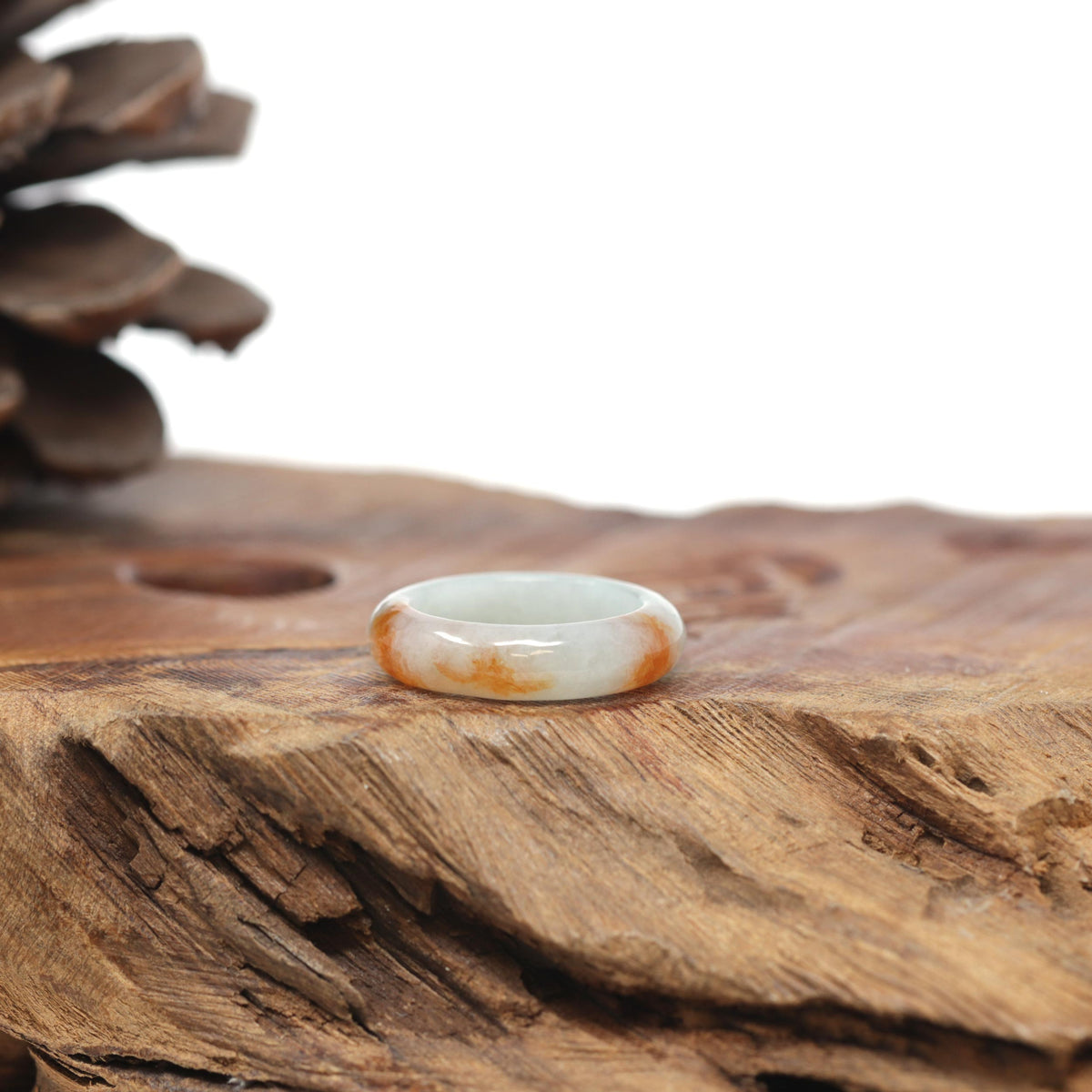 Baikalla Natural Icy Light Green &amp; Sajin (Golden Dust) Jadeite Jade Traditional Ring 