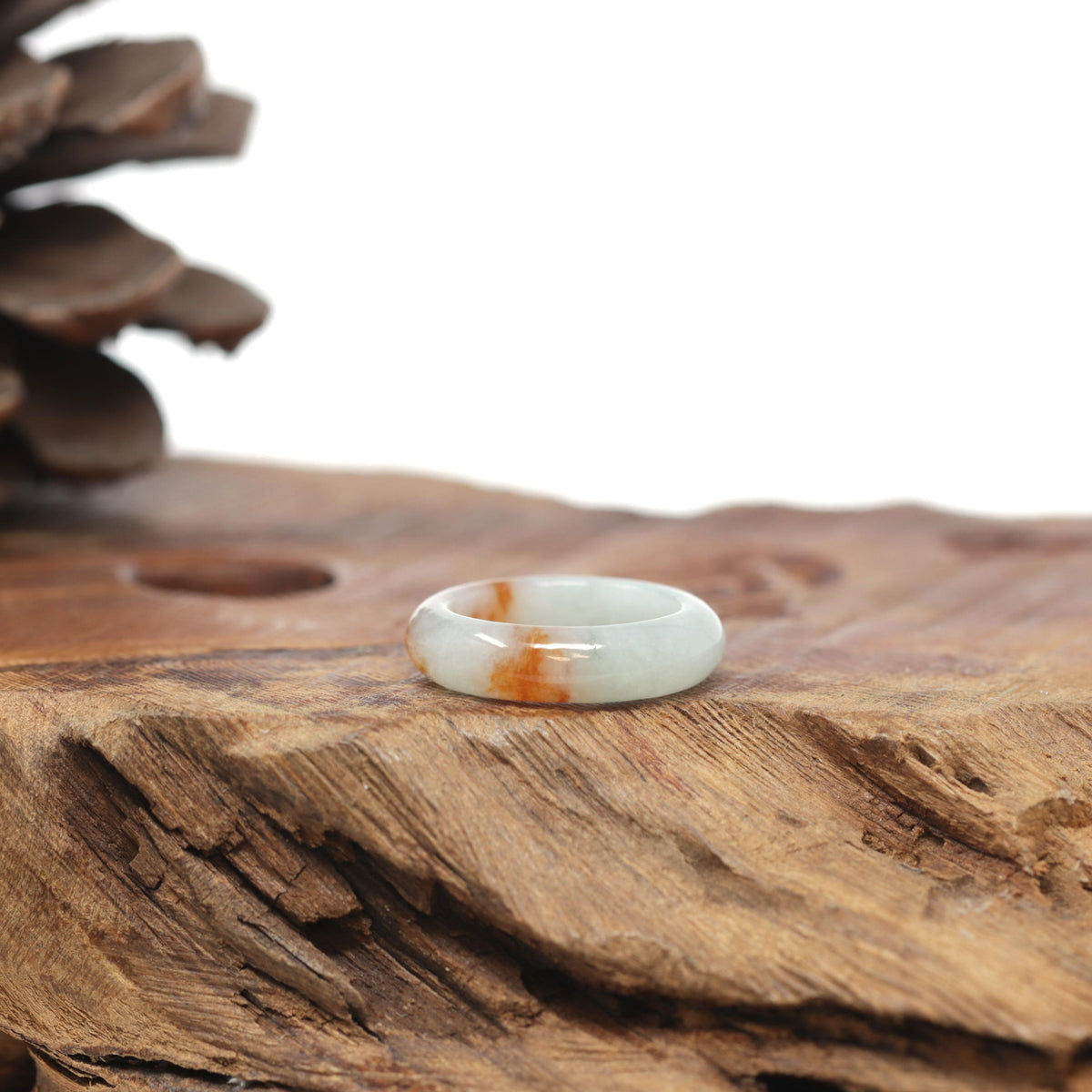 Baikalla Natural Icy Light Green &amp; Sajin (Golden Dust) Jadeite Jade Traditional Ring 
