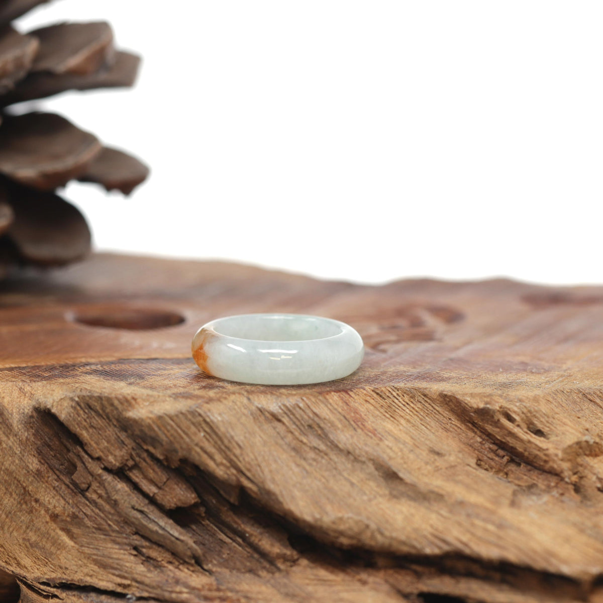 Baikalla Natural Icy Light Green &amp; Sajin (Golden Dust) Jadeite Jade Traditional Ring 