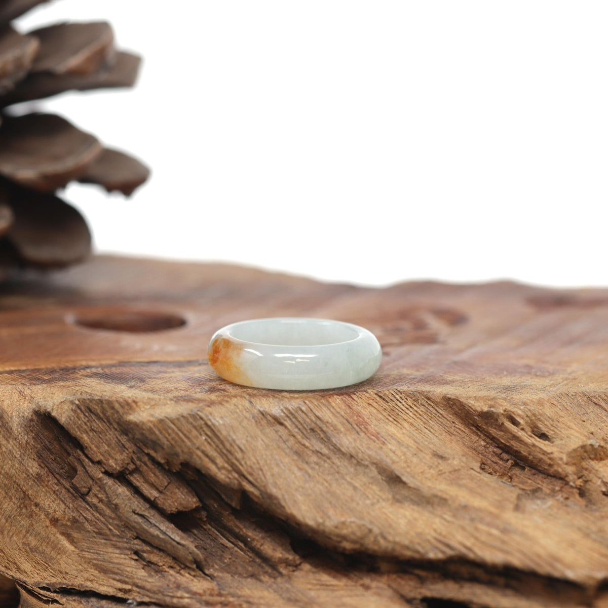 Baikalla Natural Icy Light Green &amp; Sajin (Golden Dust) Jadeite Jade Traditional Ring 