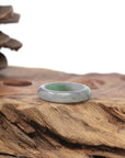 Baikalla Natural Icy Grey Wuji & Apple-Green Jadeite Jade Traditional Ring 