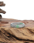 Baikalla Natural Icy Grey Wuji & Apple-Green Jadeite Jade Traditional Ring 