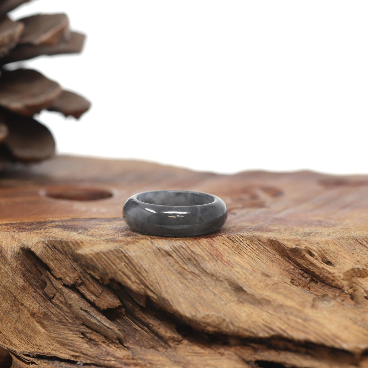 Baikalla Natural Black Wuji Jadeite Jade Traditional Ring 