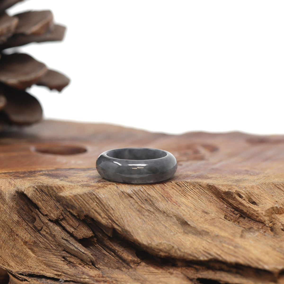 Baikalla Natural Black Wuji Jadeite Jade Traditional Ring 