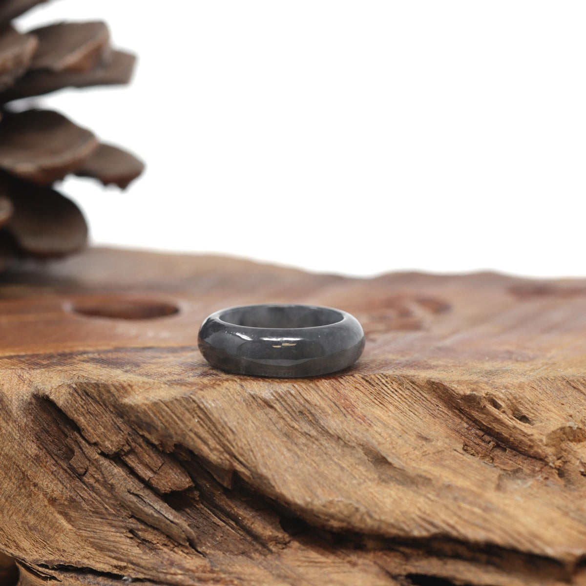Baikalla Natural Black Wuji Jadeite Jade Traditional Ring 