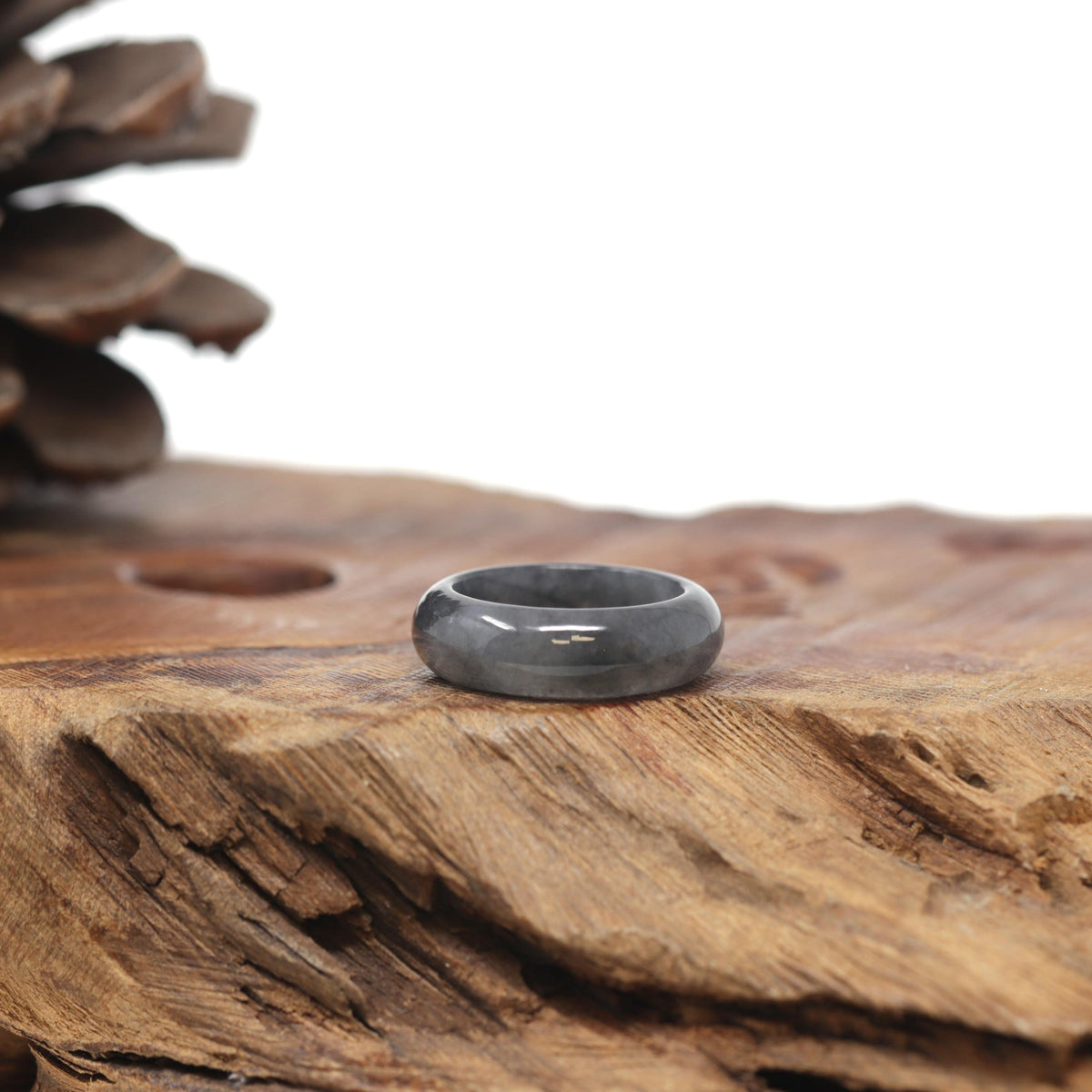 Baikalla Natural Black Wuji Jadeite Jade Traditional Ring 