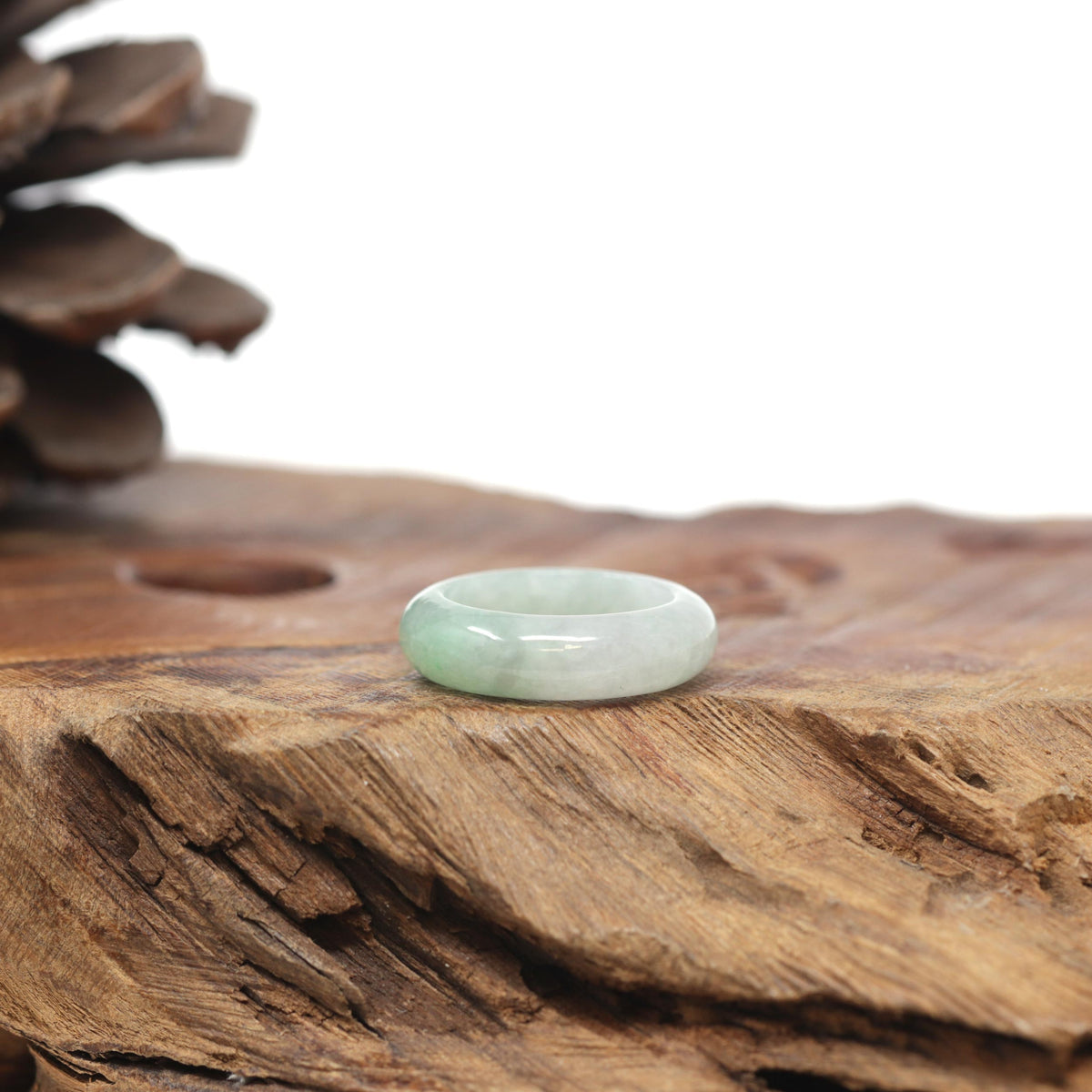 Baikalla Natural Icy Light Apple-Green Jadeite Jade Traditional Ring 