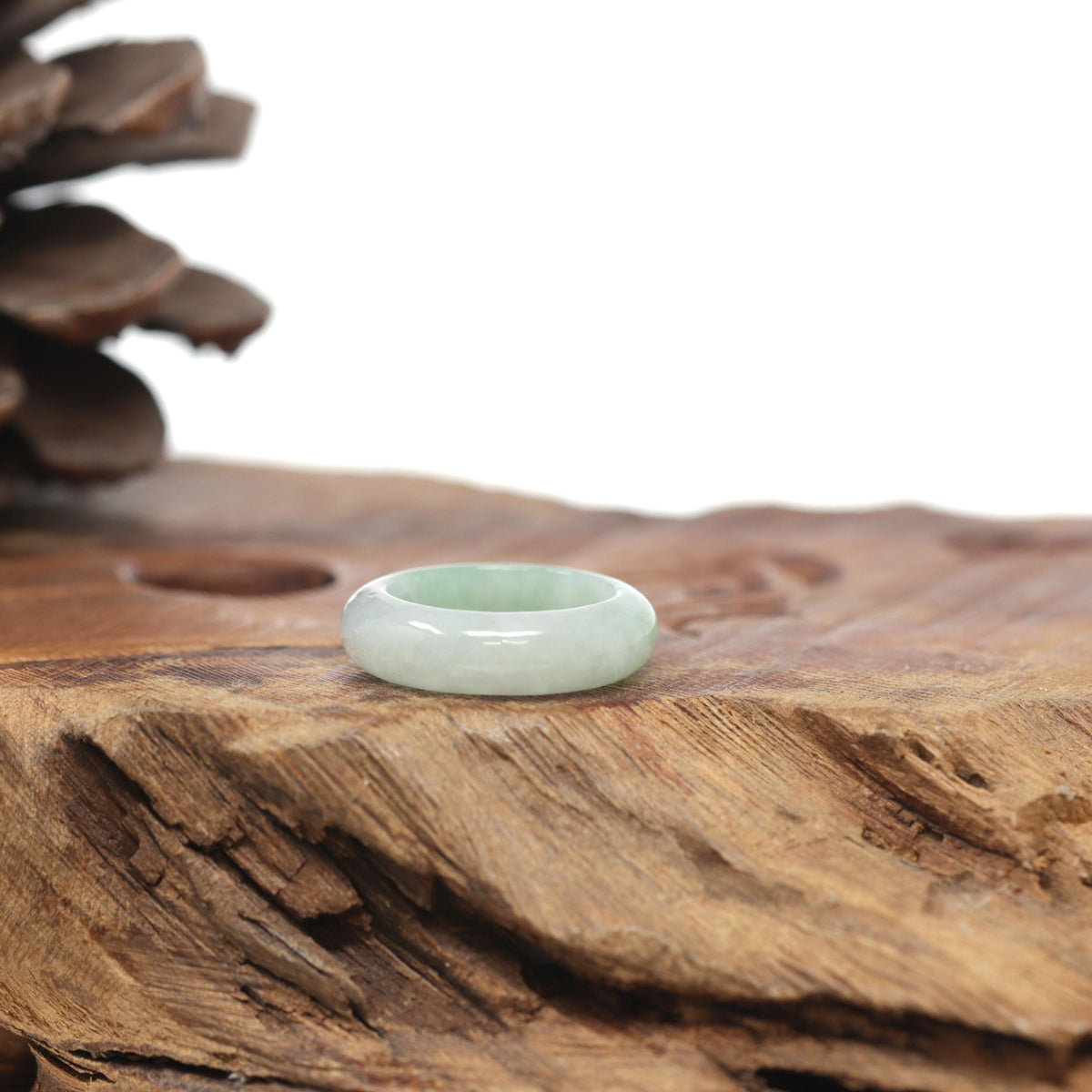 Baikalla Natural Icy Light Apple-Green Jadeite Jade Traditional Ring 