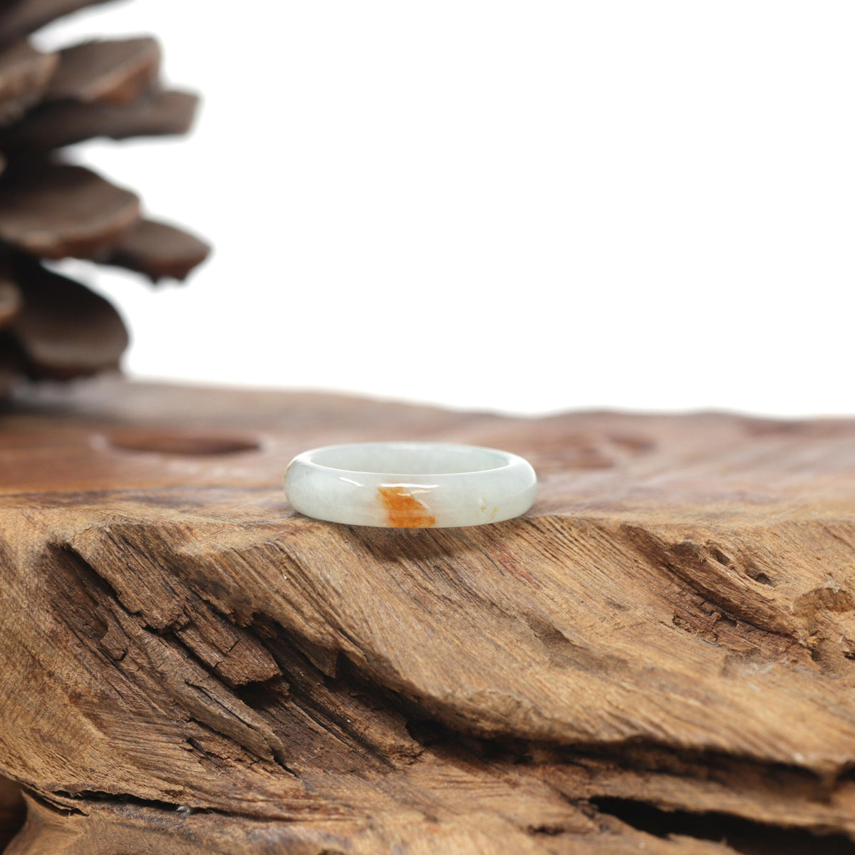 Baikalla Natural Icy Light Green &amp; Sajin (Golden Dust) Jadeite Jade Traditional Ring 