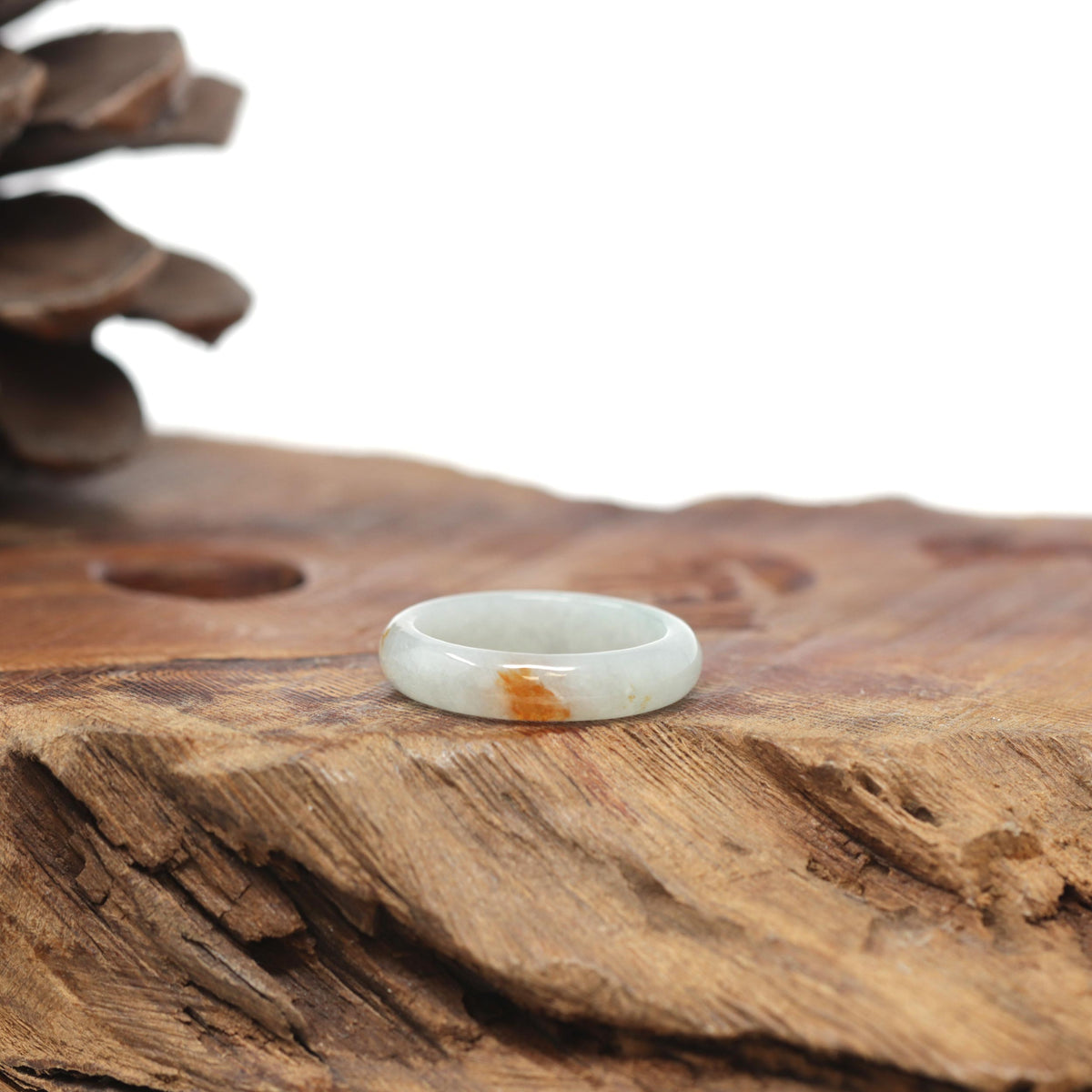 Baikalla Natural Icy Light Green &amp; Sajin (Golden Dust) Jadeite Jade Traditional Ring 