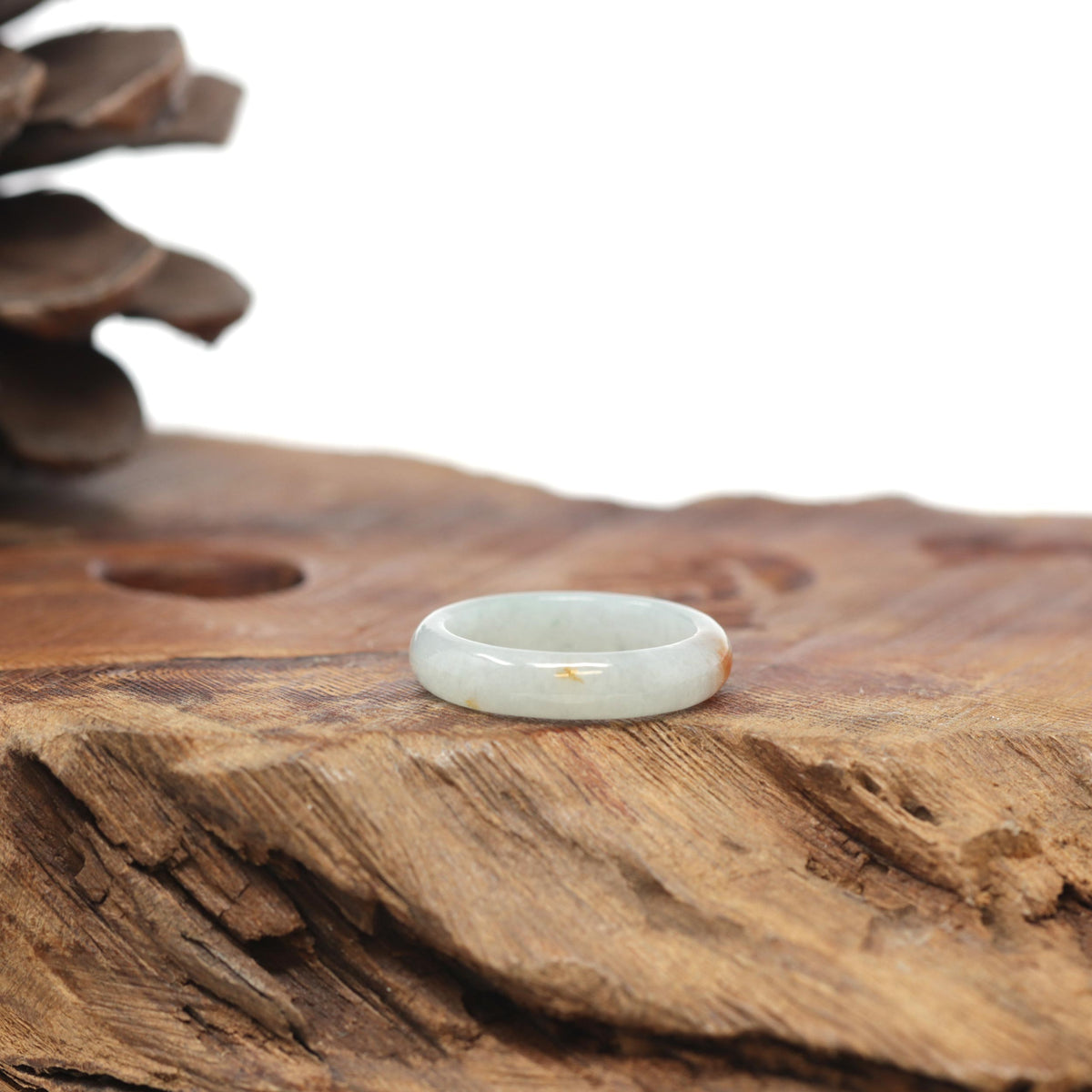 Baikalla Natural Icy Light Green &amp; Sajin (Golden Dust) Jadeite Jade Traditional Ring 