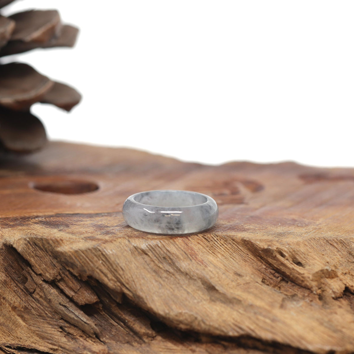 Baikalla Natural Icy Black &amp; Grey Wuji Jadeite Jade Traditional Ring 