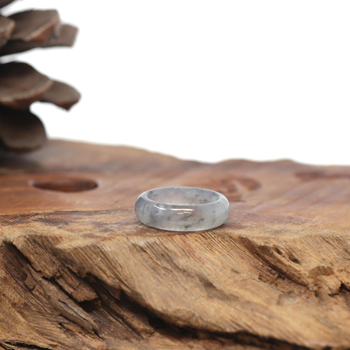 Baikalla Natural Icy Black &amp; Grey Wuji Jadeite Jade Traditional Ring 