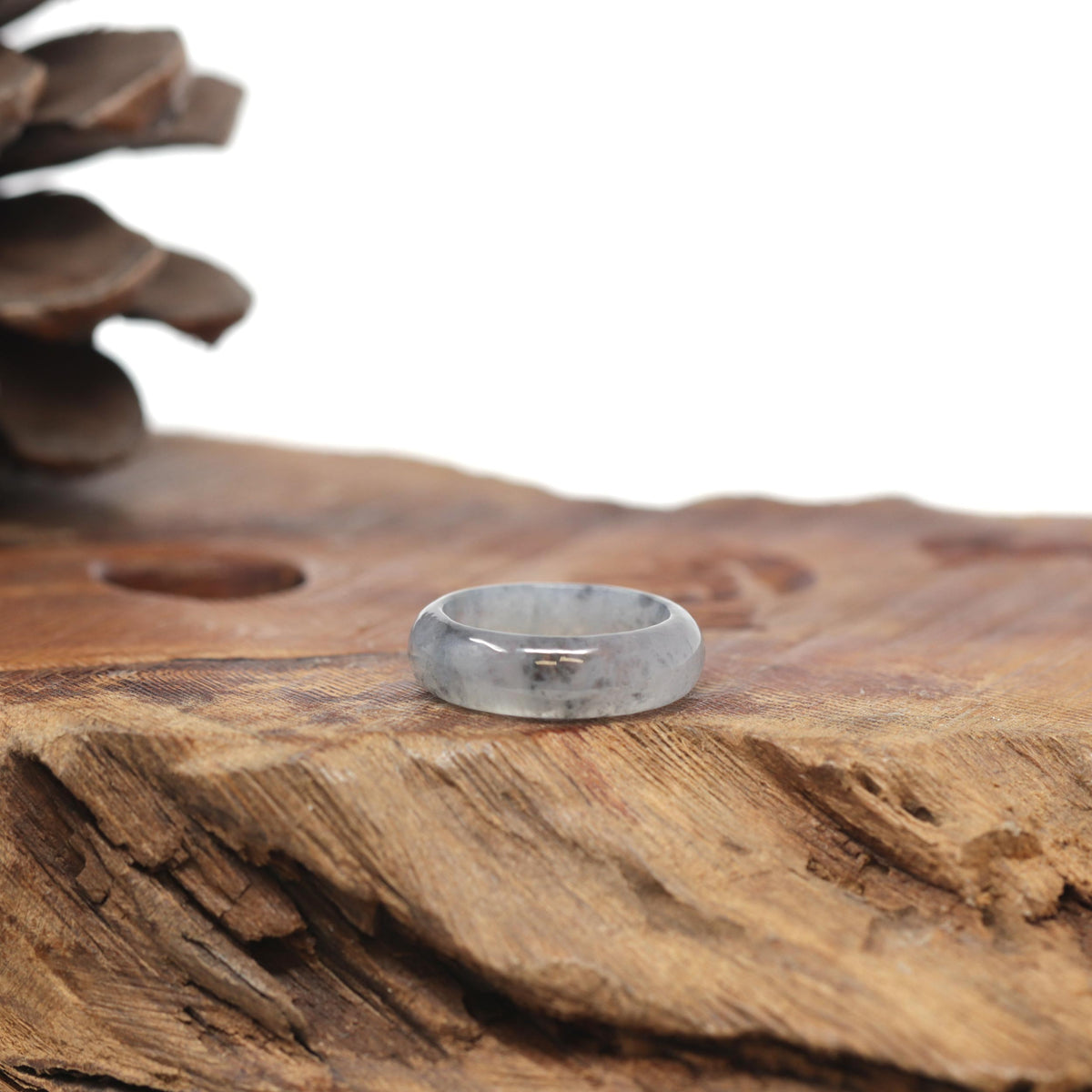 Baikalla Natural Icy Black &amp; Grey Wuji Jadeite Jade Traditional Ring 