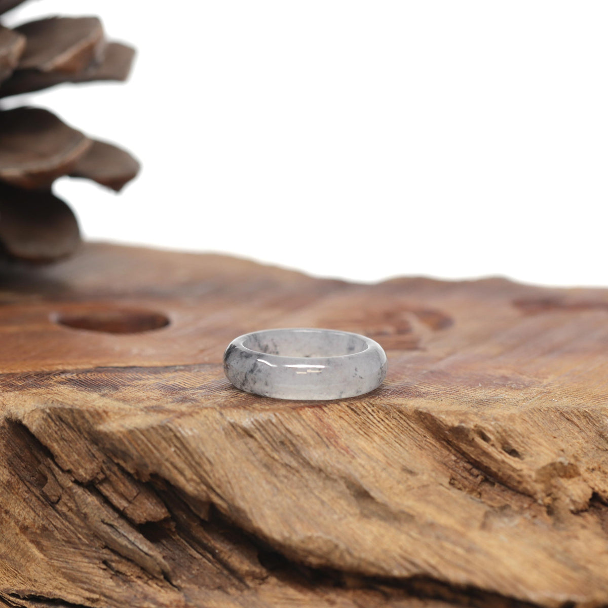 Baikalla Natural Icy Black Sesame Wuji Jadeite Jade Traditional Ring 