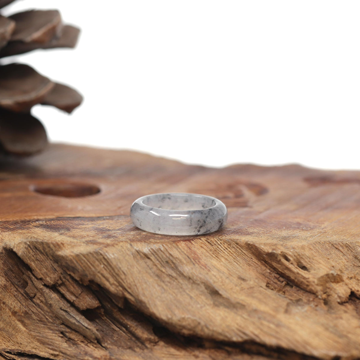 Baikalla Natural Icy Black Sesame Wuji Jadeite Jade Traditional Ring 