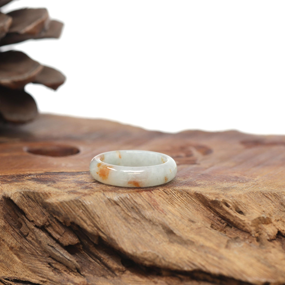 Baikalla Natural Icy Light Green &amp; Sajin (Golden Dust) Jadeite Jade Traditional Ring 