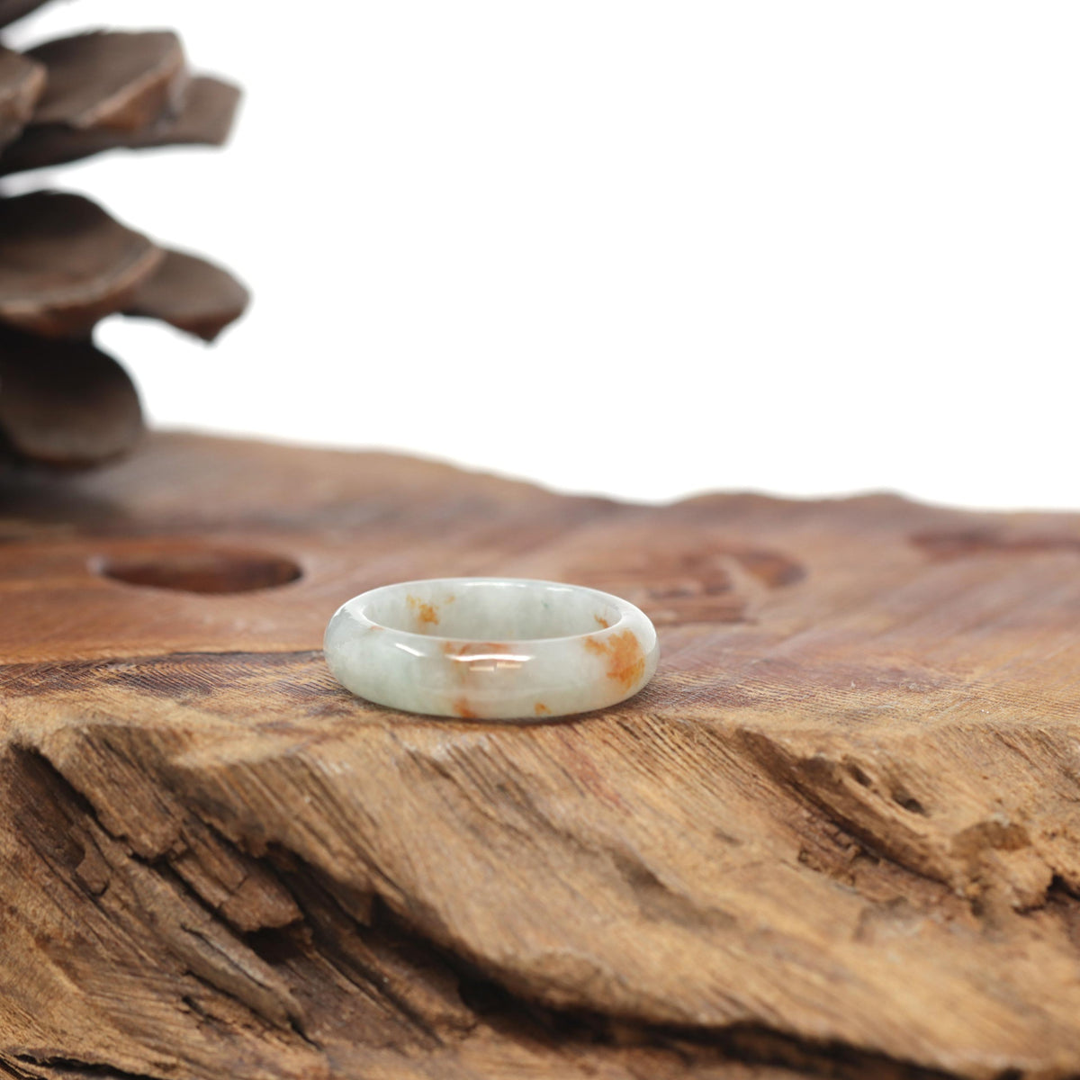 Baikalla Natural Icy Light Green &amp; Sajin (Golden Dust) Jadeite Jade Traditional Ring 
