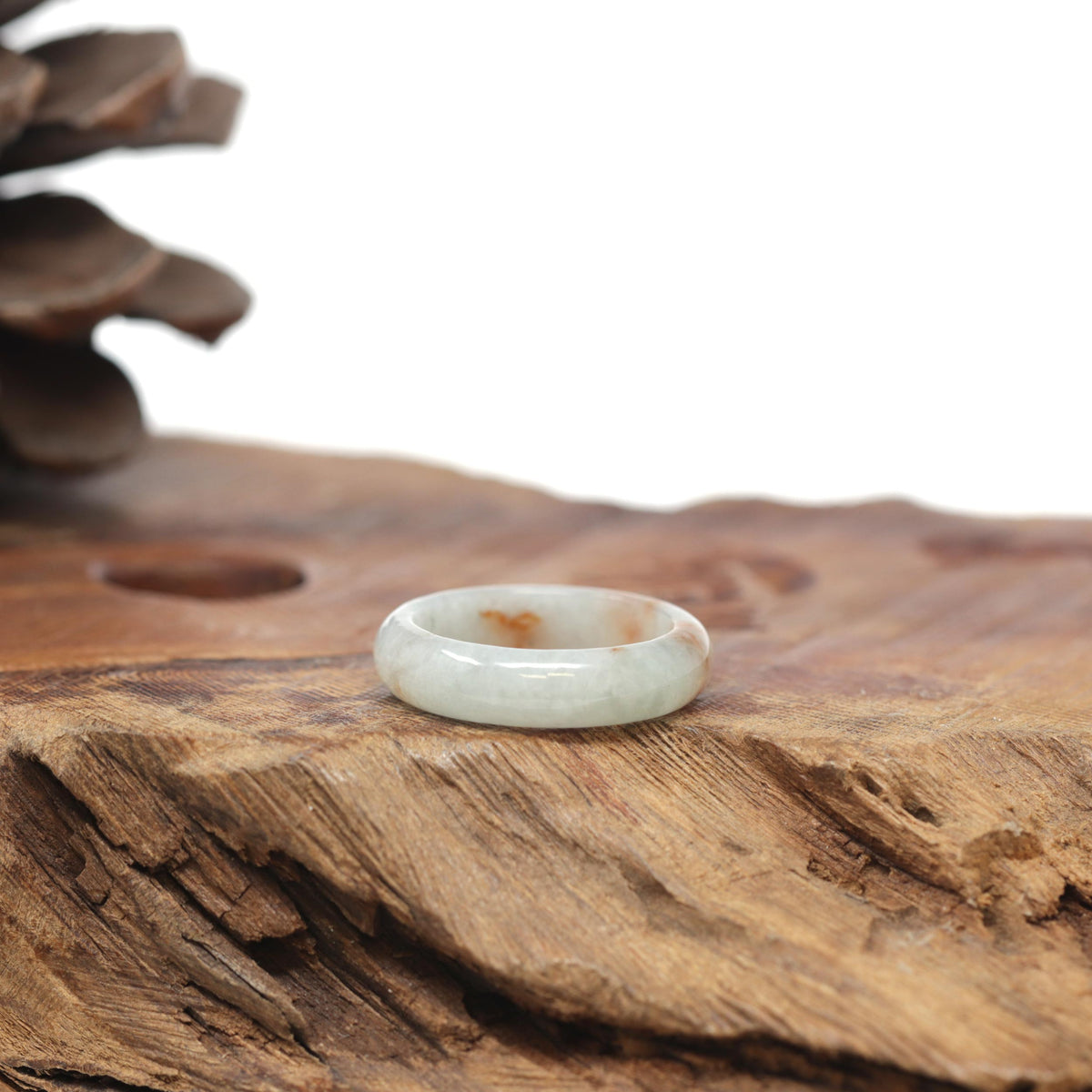 Baikalla Natural Icy Light Green &amp; Sajin (Golden Dust) Jadeite Jade Traditional Ring 